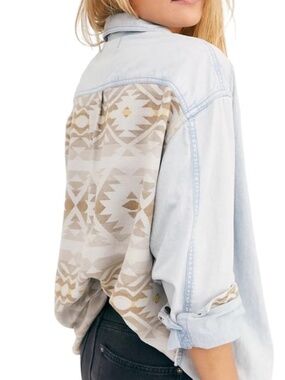 We The Free Echo Rock Chambray Button Down Shirt Oversize Boho Western Size L